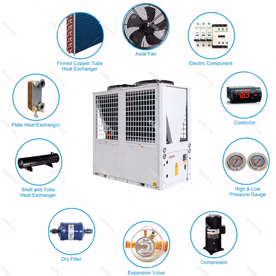 Scroll modulaire/glycol/lait laitier/brasserie/commercial/biogaz DC refroidisseur d'eau refroidi par air industriel à refroidissement gratuit avec certificat CE